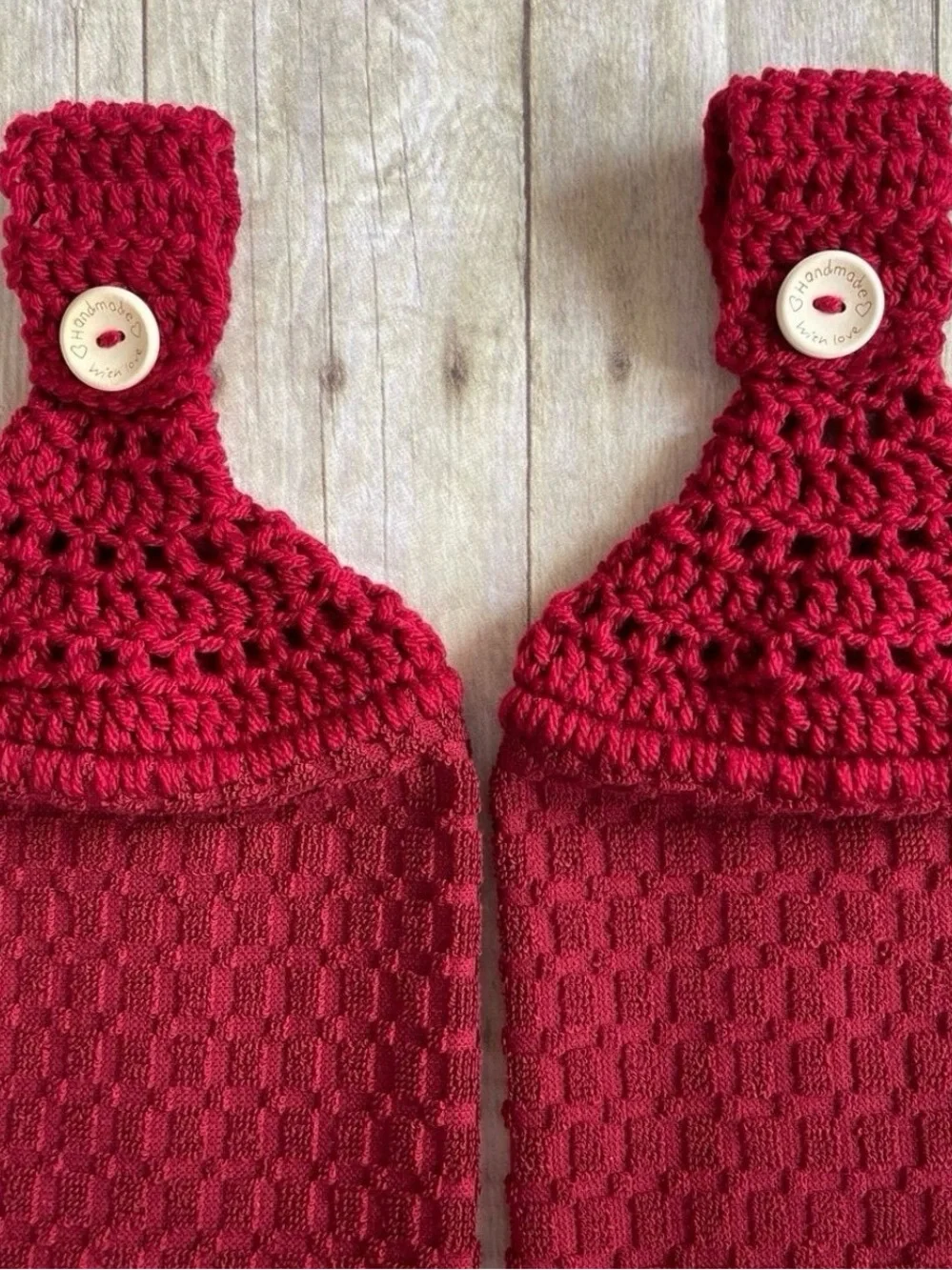 Crochet Top Hanging Towel Set of 2 Single Thickness Dark Red
